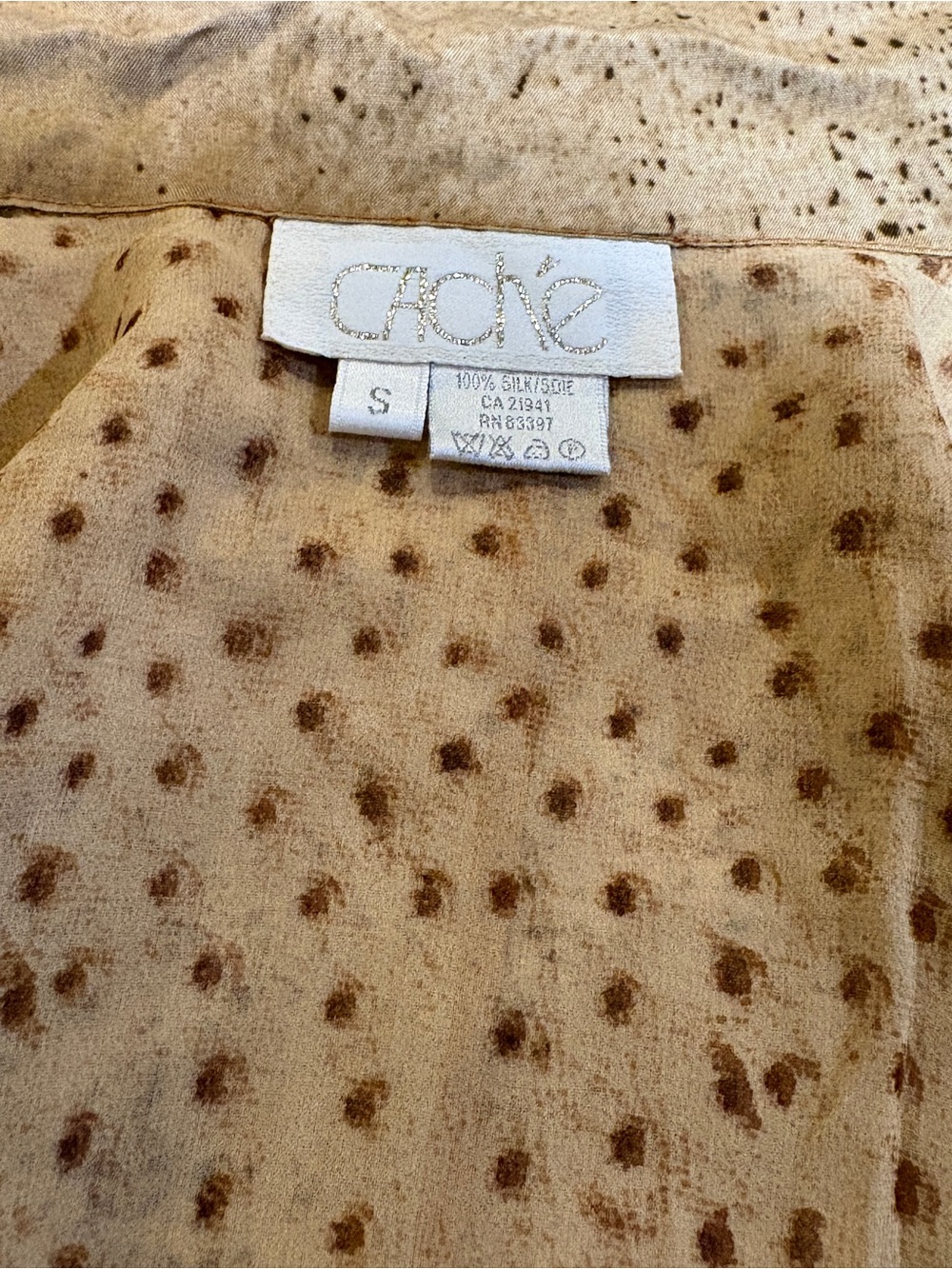 Vintage Y2K Caché 100% Silk Safari Jacket Small Faux Ostrich Print - Picture 7 of 11